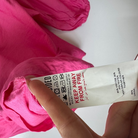 Missguided Petite Wrap‎ Blouse Puff Sleeve Tie Hot Pink US 4 - Picture 5 of 6